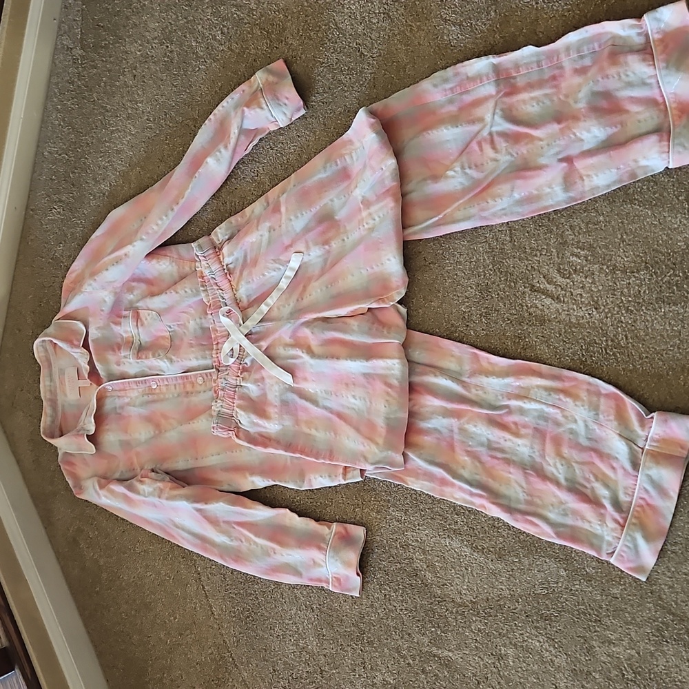 Victoria's Secret XS Pink, Coral and Silver Gingham Long Sleeve Pajama Set